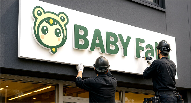 カルプ文字・看板施工風景1